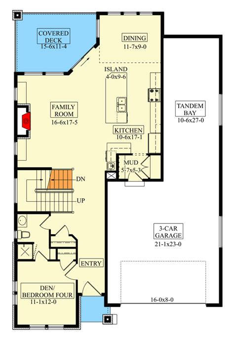 house plan with tandem garage.